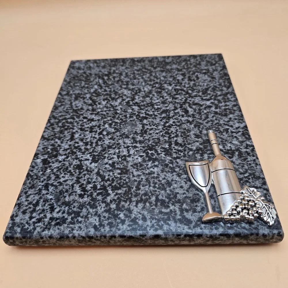 Granite Cheese Board Trivet Wine Bottle Glass Grapes Metal Accent Kitchen‎ Decor